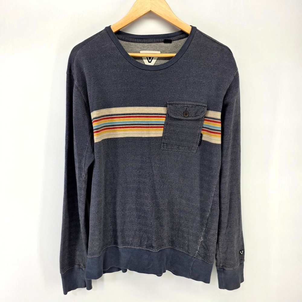 Vissla Sweatshirt Mens Large Blue Herringbone Stripe Pocket M803ICRE Surf SEO